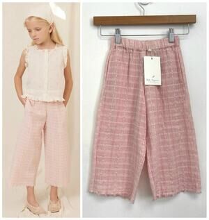 NWT Bebe Organic Emma Rustic Pink Plaid Pull On Pants Spring Easter - 3 Years